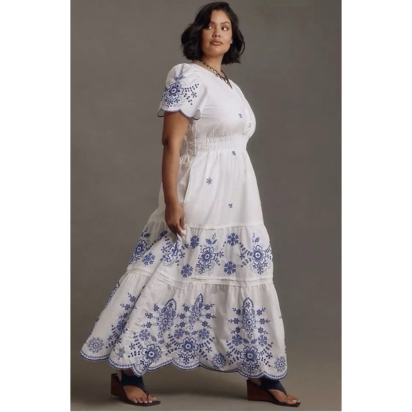 Anthropologie Dresses & Skirts - Anthropologie The Somerset Maxi Dress Womens Embroidered Eyelet Large Blue White